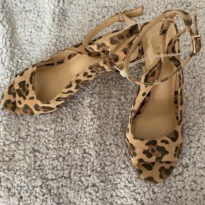 Vince Camuto Suede Leopard Print Open-Toe Sling Back Heels